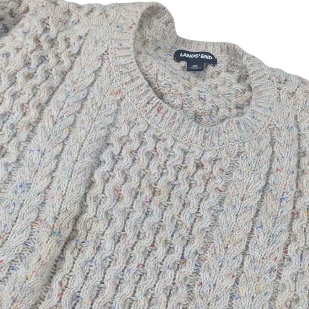 Lands End Plus Size 3X Cream Confetti Cable Knit Wool Blend Sweater Crew Neck